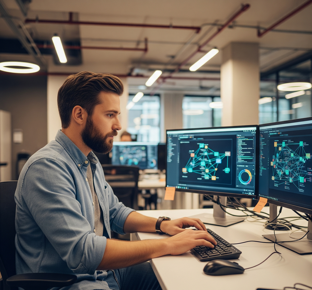 un developpeur qui travaille sur son ordinateur